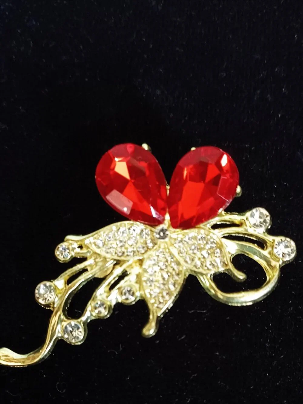 Gold Brooch with Twin Red Stones